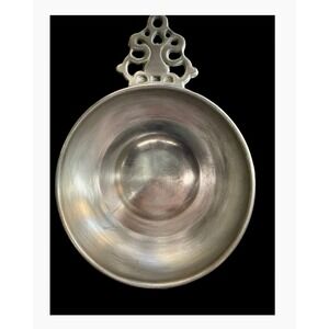 Vintage Woodbury Pewterers Porringer Bowl Ornate Handle 5" USA Pewter